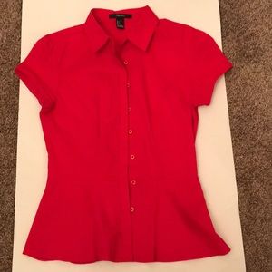 Red button up peplum shirt